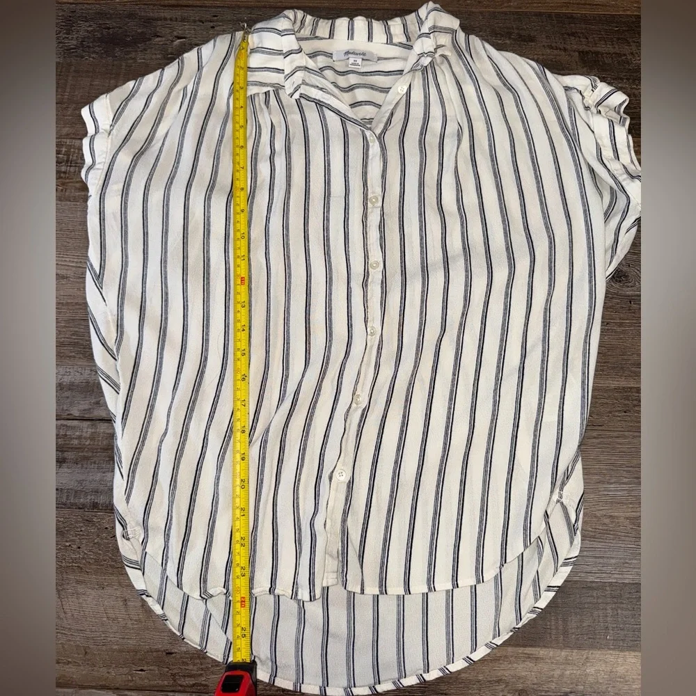 Madewell Striped Button Front Blouse Cream Black Short Sleeve Relaxed Fit XS - Picture 5 of 7